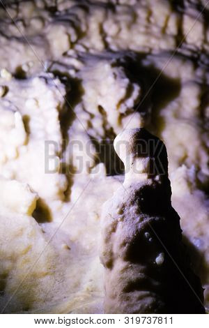 Impressive Formations Of The Stalactites And Stalagmites In Dirou Cave. Greek Destination .natural B