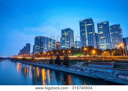 Beijing, China Central Business District City Skyline On The Tonghui River.