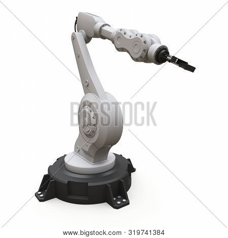 Robotic Arm For Any Work In A Factory Or Production. Mechatronic Equipment For Complex Tasks. 3d Ill