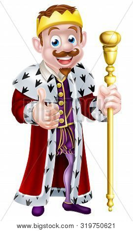 A King Cartoon Character Wearing A Crown, Holding A Sceptre And Giving A Thumbs Up