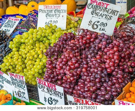 Red And White Grapes At A Fruit Market