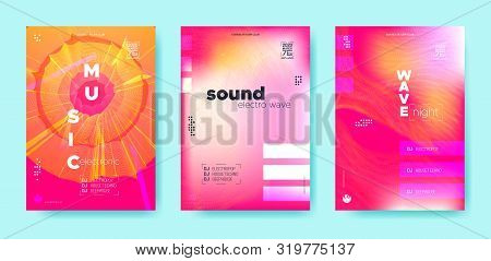 Dj Poster. Wave Event. Trendy Music Banner. Bright Electronic Sound Festival. Pink Dj Party. Audio C