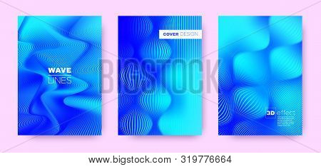 3d Lines Concept. Wave Fluid Poster. Blue Dynamic Background. Gradient Geometric Texture. Gradient 3