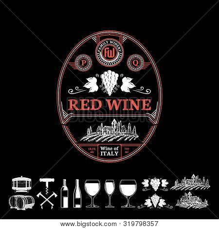 Vector Vintage Thin Line Style Red Wine Label