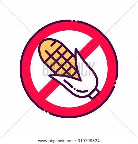 Corn Free Line Color Icon. Allergenic Ingredient. Food Intolerance. Sign For Web Page, Mobile App, B