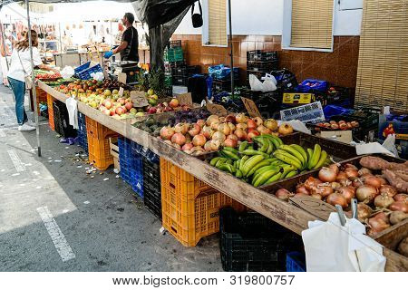 Guardamar, Spain - Oct 3, 2018 : Wednesday Is Market Day In Guardamar And The Streets Are Lined With