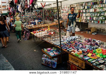 Guardamar, Spain - Oct 3, 2018 : Wednesday Is Market Day In Guardamar And The Streets Are Lined With
