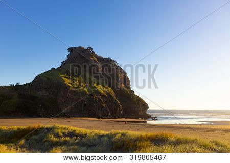 Beautiful Sunset At Piha Beach, New Zealand