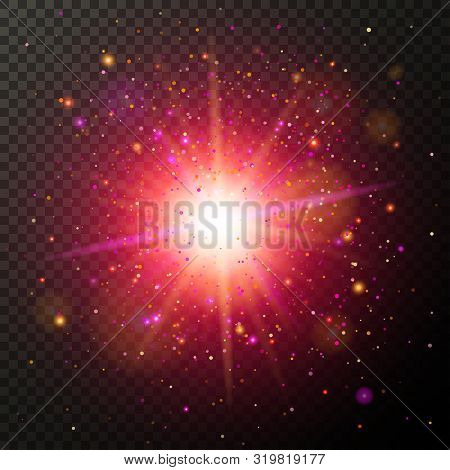 Half Transparent Shining Bright Abstract Star With Red Particles. Magic Confetti Explosion. Vector I