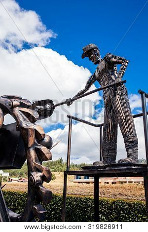 Paipa, Colombia - August, 2019: Beautiful Industrial Art Sculpture By Jose Medardo Leguizamo Of A Ma
