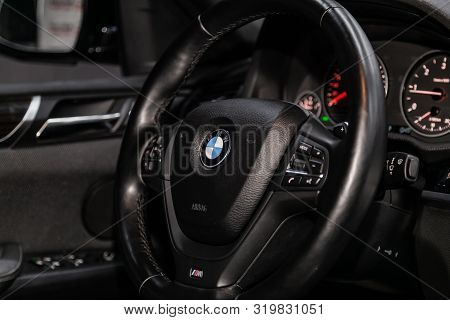 Novosibirsk, Russia - August 19, 2019:  Bmw X4 ,close-up Of The Dashboard, Speedometer, Tachometer A