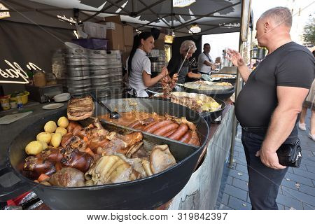 Vilnius, Lithuania - August 30: Unidentified People Trades Food On Traditional Vilnius City Fiesta I