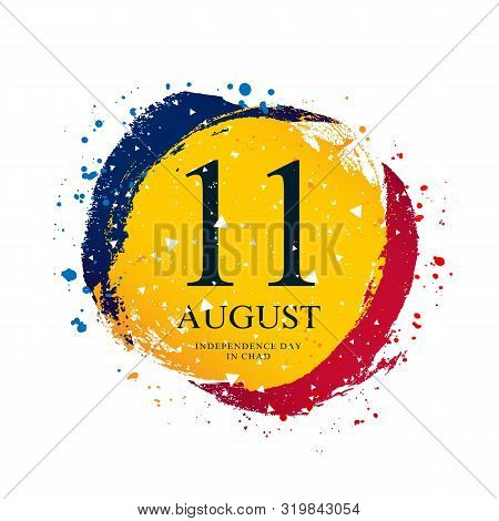 Chad Flag In The Shape Of A Circle. August 11 - Independence Day. Vector Illustration On A White Bac