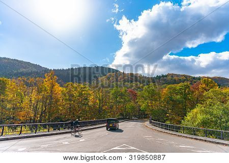 Oirase Stream, Beautiful Fall Foliage Scene Autumn Colors. Famous And Popular Destinations. Flowing 