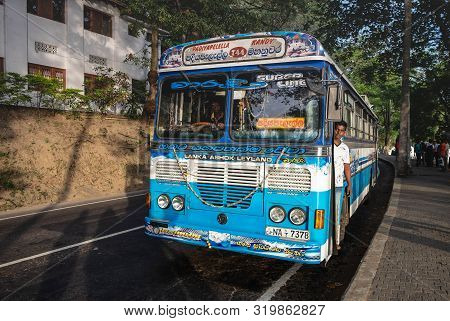 Kandy, Sri Lanka - August 05, 2019: Most Of Intercity Buses In Sri Lanka Are Moving Fast, And Unspec
