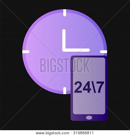 24h Call Center - Help Icon, Technical Support Icon, Computer Service Support, Tech Support Concept