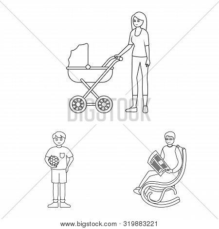 Vector Illustration Of Happy And Character Logo. Set Of Happy And Portrait Stock Symbol For Web.