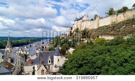 Aerial Photo Of Chinon Medieval Fortress In Indre And Loire