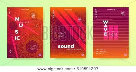 Wave Music Flyer. Electronic Round. Vector Music Poster. Orange Dj Banner. Orange Gradient Banner. E