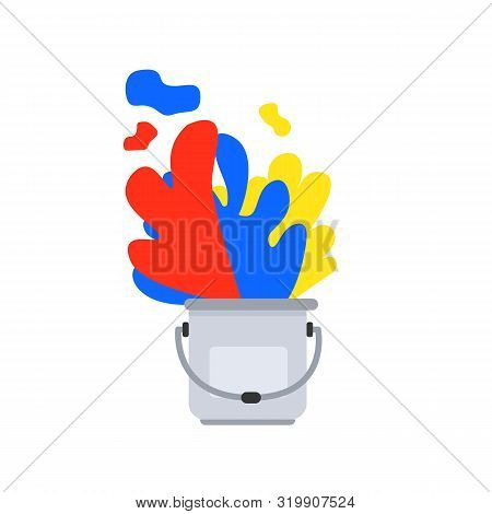 Paint Bucket With Primary Color Art Vector Design.color Spread In Paint Bucket.paint Bucket Icon Des