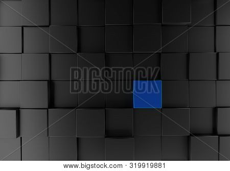 Abstract Background With Dark Anthracite Cubesand One Metallic Blue, 3d Rendering