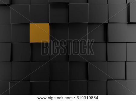 Abstract Background With Dark Anthracite Cubesand One Metallic Golden, 3d Rendering