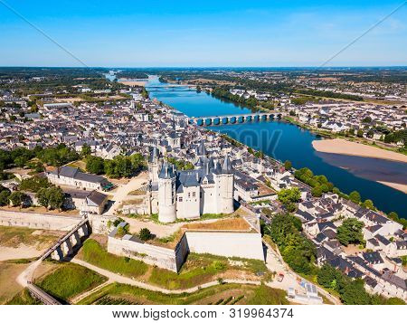 Chateau De Saumur Castle Aerial Panoramic View In Saumur City, Loire Valler In France
