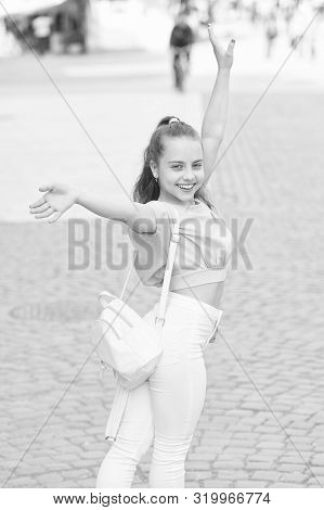 Happy Day. Enjoy Being Teen. Weekend Walk. Girl Carefree Child. Only Fun On My Mind. Kid Long Hair E