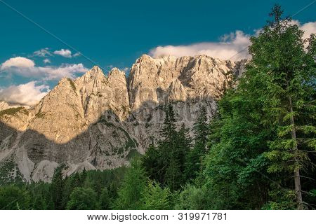 Mount Prisojnik In Slovenia. Summer Time Scenery In The Julian Alps.