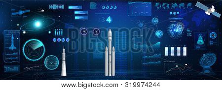 Space Launch Rockets Dashboard. Hud Space Elements Set (radars, 3d Rockets, Spaceships, Antenna, Sat