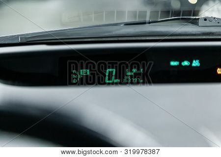 Novosibirsk, Russia - August 19, 2019: Toyota Prius, Close-up Of The Dashboard With Information Abou