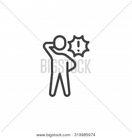 Man And Bubble With Exclamation Mark Line Icon. Linear Style Sign For Mobile Concept And Web Design.