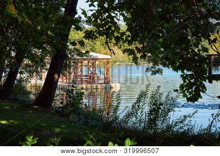 Heviz, Hungary - September 27, 2018: Balneological Therapeutic Lake Heviz In Hungary With Warm Water