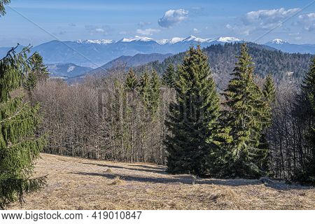 Little Fatra From Big Fatra Mountais, Slovak Republic. Hiking Theme. Seasonal Natural Scene.