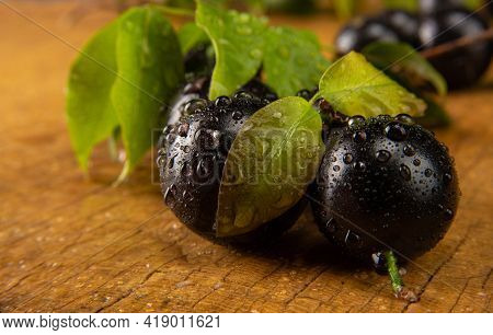 Jabuticaba, Jabuticabas In Detail On Rustic Wood, Selective Focus.