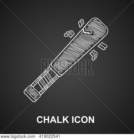 Chalk Baseball Bat With Nails Icon Isolated On Black Background. Violent Weapon. Vector