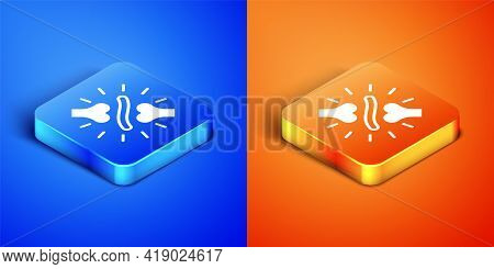 Isometric Joint Pain, Knee Pain Icon Isolated On Blue And Orange Background. Orthopedic Medical. Dis