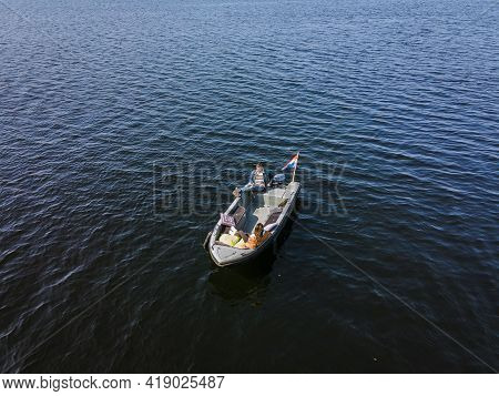 Aerial View Of Small Islands In The Lake Vinkeveense Plassen, Near Vinkeveen, Holland. It Is A Beaut