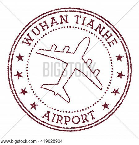 Wuhan Tianhe Airport Stamp. Airport Of Wuhan Round Logo. Vector Illustration.