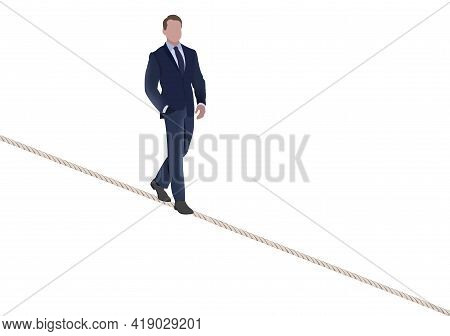 Person Walks On The Rope Raised From The Ground