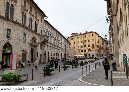 Perugia,italy May 01 2021:square Of Giacomo Matteotti In The Center Of Perugia