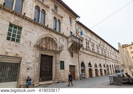 Perugia,italy May 01 2021:court In Square Of Giacomo Matteotti In The Center Of Perugia
