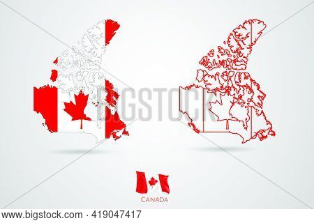 Canada Republic Map With Flag, Vector Illustration.