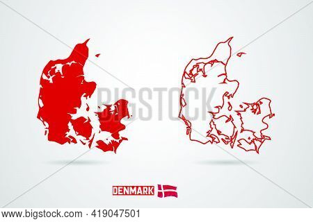 Denmark Republic Map With Flag, Vector Illustration.