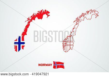Norway Republic Map With Flag, Vector Illustration.