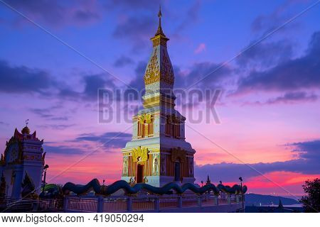 Beautiful Sunset At Wat Doi Thepnimit Monastery On The Top Of Patong Hill Phuket Thailand On April 1