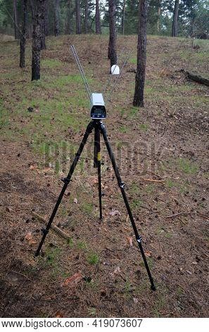Ballistic chronograph (bullet speed chronograph). Unformal shooting range near Kiev. April 30,2021. Kiev Region, Ukraine