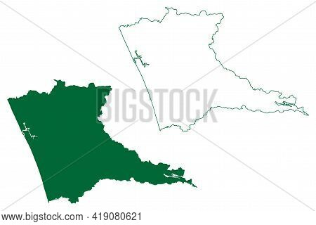 Thrissur District (kerala State, Republic Of India) Map Vector Illustration, Scribble Sketch Trichur