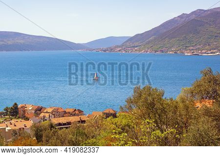 Sunny Vacation Concept. Beautiful  Mediterranean Landscape.  Montenegro, Adriatic Sea, View Of Bay O