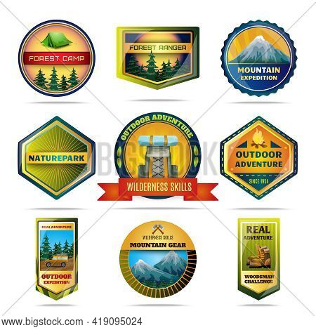 Camping Nature Parks And Outdoor Adventures Emblems Set Isolated Vector Illustration